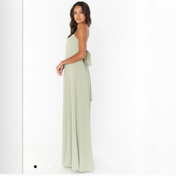 SHOW ME YOUR MUMU Moss Green Lauren Tie Ruched Spaghetti strap Long M Maxi Flare - Picture 3 of 10